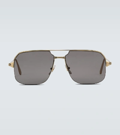 Shop Cartier Metal Aviator Sunglasses In Gold