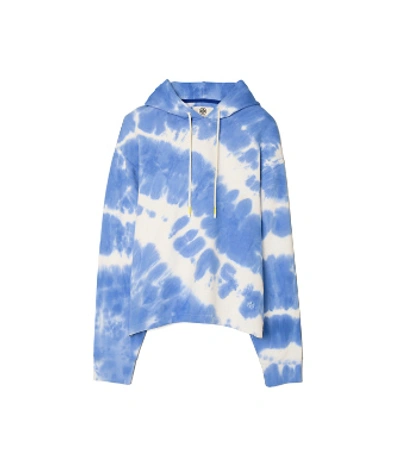 Shop Tory Sport Tory Burch Tie-dye French Terry Hoodie In Volley Blue/snow White Tie Dye