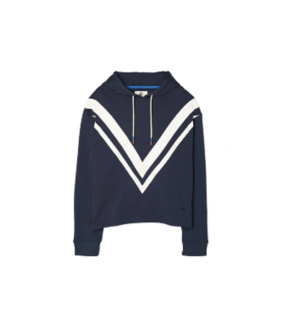 Tory Sport Tory Burch French Terry Chevron Hoodie In Tory Navy/snow White