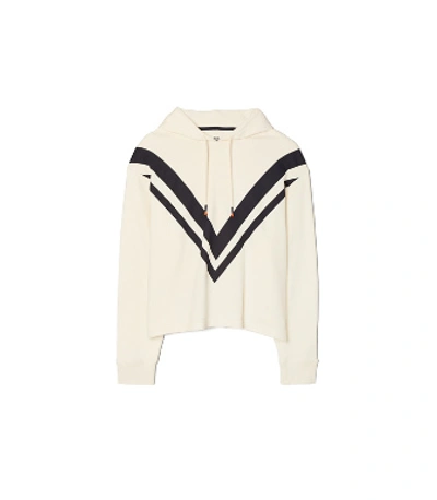 Shop Tory Sport Tory Burch French Terry Chevron Hoodie In Ivory Pearl/tory Navy