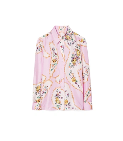 Shop Tory Burch Printed Silk Blouse In Pink Porcelain Floral