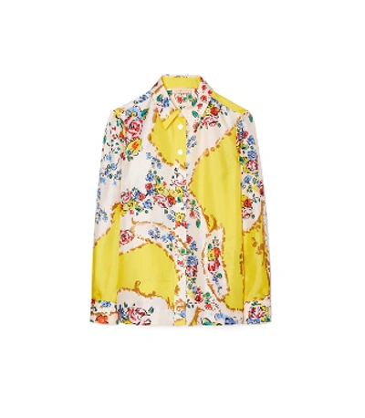Shop Tory Burch Printed Silk Blouse In Yellow Porcelain Floral