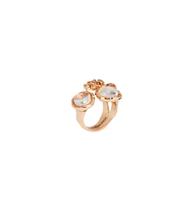 Shop Tory Burch Roxanne Small Ring In Brass/clear