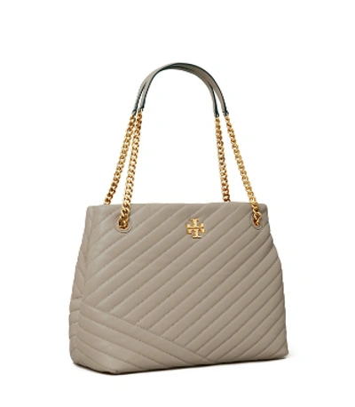 Tory Burch 61674 Kira Chevron Top Handle Satchel Gray Heron Detail :  Lambskin leather Flap with turnlock closure Removable strap with…