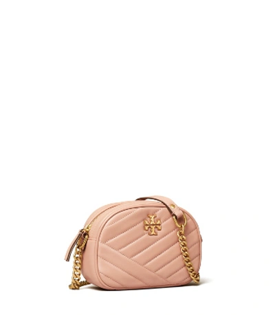 Shop Tory Burch Kira Chevron Small Camera Bag In Pink Moon/rolled Brass