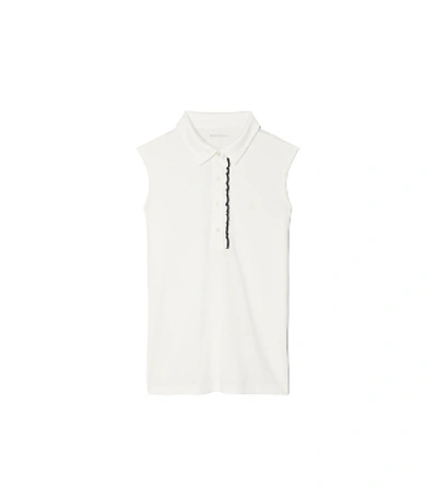 Shop Tory Sport Tory Burch Tech Piqué Sleeveless Ruffle Polo In Snow White