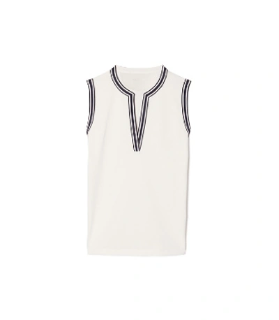 Tory Sport Sleeveless Tunic Top Snow White/ Tory Navy Xs In Snow White