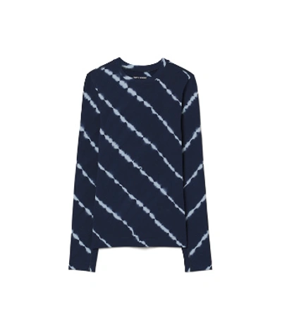 Shop Tory Sport Tory Burch Tie-dye Seamless Long-sleeve Top In Tory Navy Diagonal Shibori