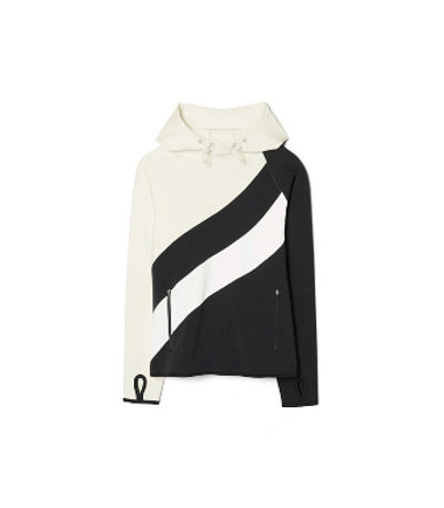 Shop Tory Sport Tory Burch Reflective-stripe Hoodie In Sport Black/snow White