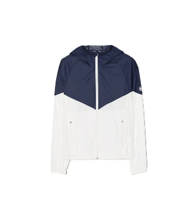 Shop Tory Sport Tory Burch Packable Nylon Chevron Jacket In Tory Navy/snow White