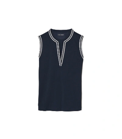 Shop Tory Sport Tory Burch Tech Piqué Sleeveless Tunic Top In Tory Navy