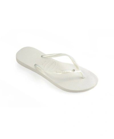 Shop Havaianas Women's Slim Crystal Glamour Flip Flop Sandals Women's Shoes In White, Metallic