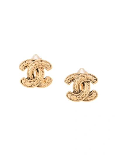 Pre-owned Chanel Diamond Quilted Cc Earrings In Gold