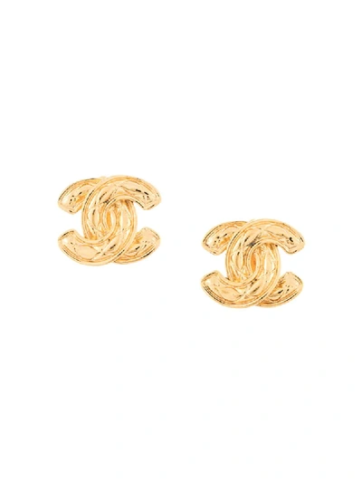 Pre-owned Chanel Diamond Quilted Cc Earrings In Gold
