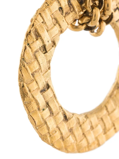 Pre-owned Chanel Waffle-embossed Dangling Earrings In Gold