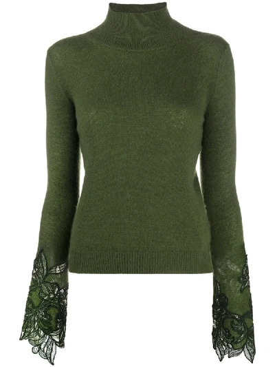 Shop Ermanno Scervino Lace Cuff Jumper In Green