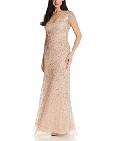 Shop Adrianna Papell V-neck Sequin Gown In Blush Pink