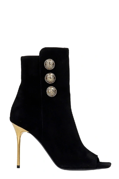 Shop Balmain Roma High Heels Ankle Boots In Black Suede