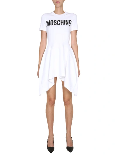 Shop Moschino Round Neck Dress In Bianco