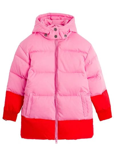 Shop Stella Mccartney Color Block Down Jacket With Logo Taping In Pink