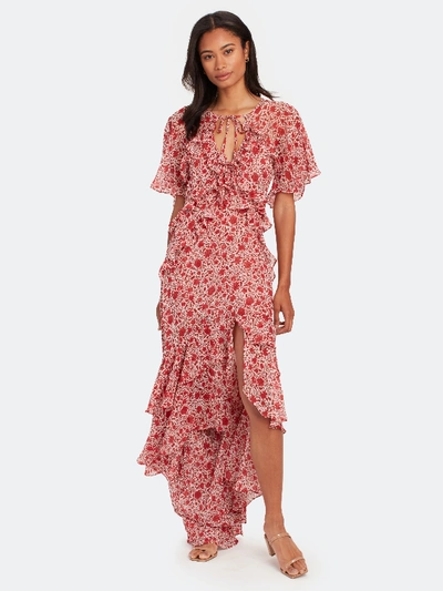 Shop Misa Katarina Silk Chiffon Asymmetrical Midi Dress - S - Also In: Xs, M, L In Red