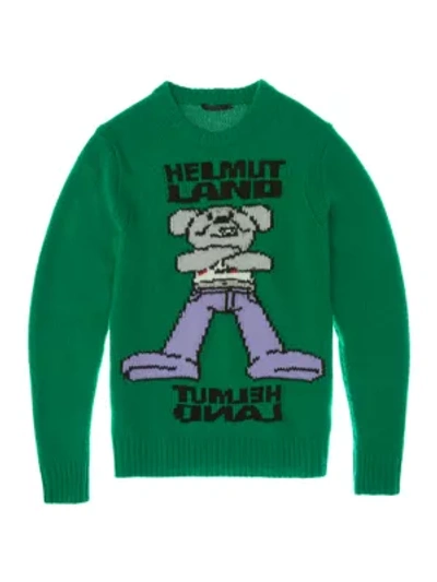 Shop Helmut Lang Men's Helmutland Intarsia Crew Sweater In Vert Tuileries