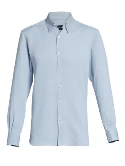 Shop Ermenegildo Zegna Men's Three-ply Basic Cotton Dress Shirt In Blue