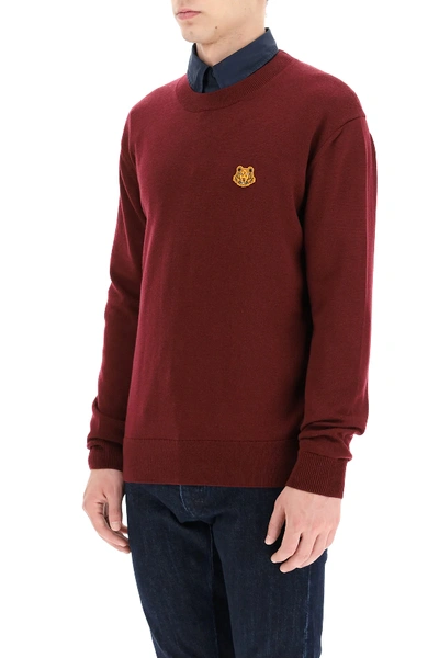 Shop Kenzo Wool Sweater With Tiger Patch In Red,brown