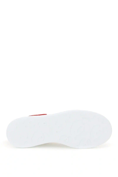 Alexander Mcqueen Exaggerated-sole Rubber-trimmed Leather Sneakers In White,black,red