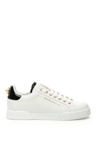 Shop Dolce & Gabbana Portofino Leather Sneakers Dg Pearl In White/black