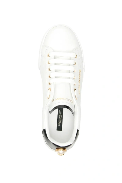 Shop Dolce & Gabbana Portofino Leather Sneakers Dg Pearl In White/black