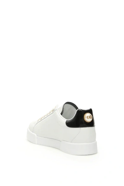 Shop Dolce & Gabbana Portofino Leather Sneakers Dg Pearl In White/black
