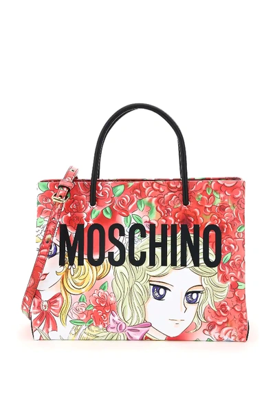 Shop Moschino Marie Antoinette Leather Tote Bag Lady Oscar Print In Red,black,green