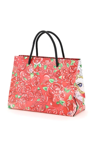 Shop Moschino Marie Antoinette Leather Tote Bag Lady Oscar Print In Red,black,green