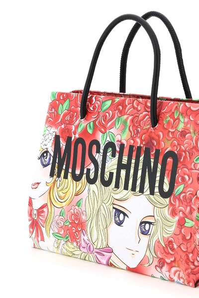 Shop Moschino Marie Antoinette Leather Tote Bag Lady Oscar Print In Red,black,green