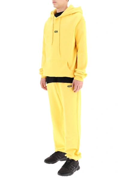 Shop 424 Hooded Sweatshirt With Logo Embroidery In Yellow