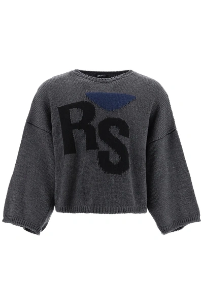 Shop Raf Simons Rs Intarsia Sweater In Grey,blue,black