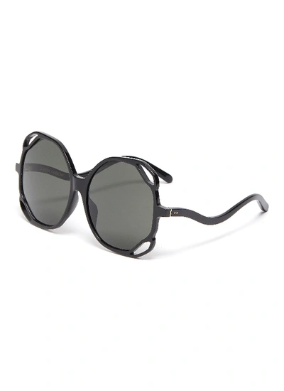 Shop Linda Farrow Jerry Oversized Cut-out Angular Sunglasses In Black