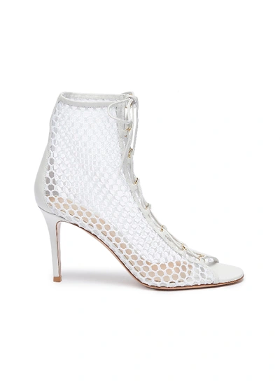 Shop Gianvito Rossi 'helena' Open Toe Lace Up Mesh Boots In White