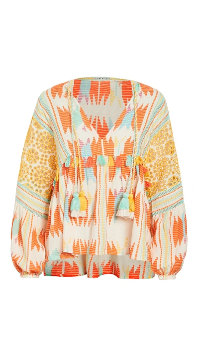 Shop Alice And Olivia Rosana Embroidered Tunic Top In Ikat Multi