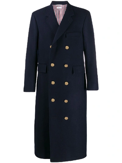 Shop Thom Browne Melton Chesterfield Overcoat In Blue
