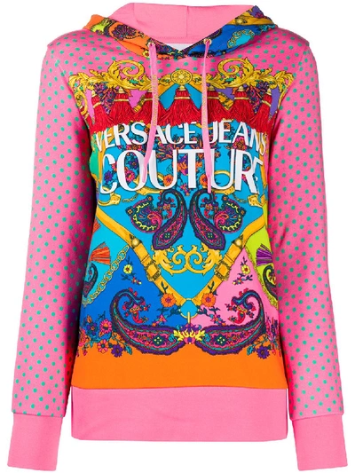 Shop Versace Jeans Couture Mixed Print Hoodie In Pink