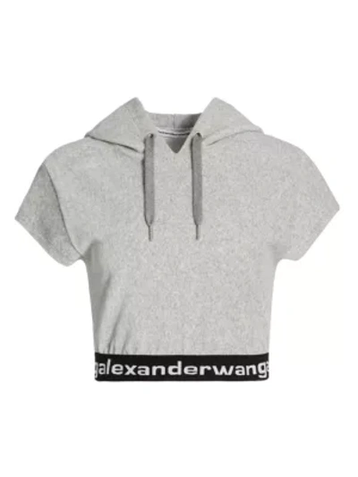 Shop Alexander Wang T Stretch Corduroy Hooded T-shirt In Heather Grey