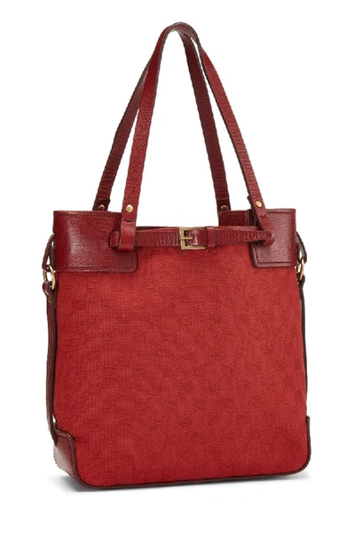 Pre-owned Gucci Red Gg Canvas Buckle Tote Medium