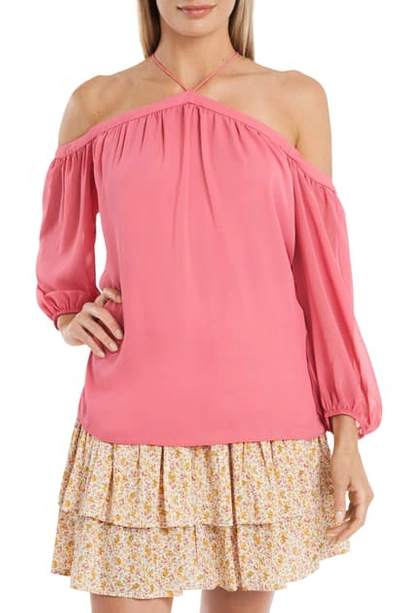 Shop 1.state Off The Shoulder Sheer Chiffon Blouse In Cherry Blossom