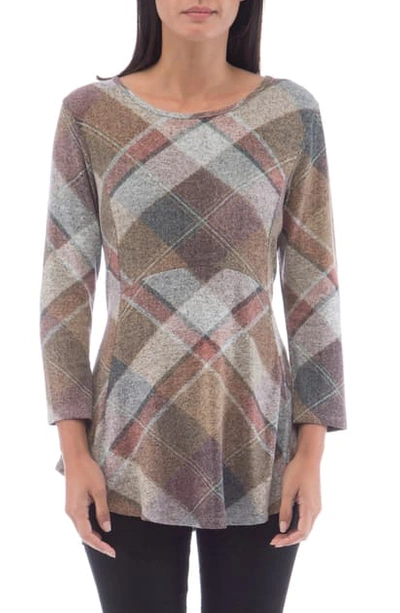 Shop Bobeau Brushed Babydoll Tunic In Bias Plaid Rust