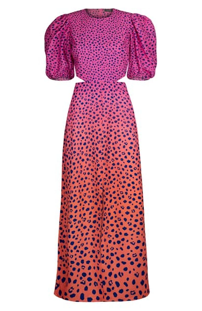 Shop Afrm Liza Puff Sleeve Cutout Midi Dress In Pink Ombre Leopard