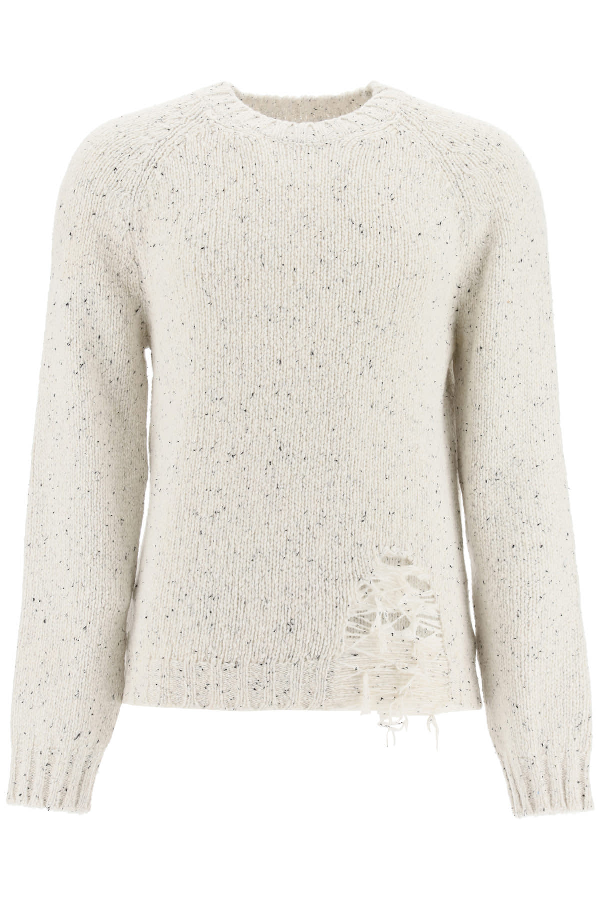 Maison Margiela Destroyed Wool Sweater In 101 White | ModeSens