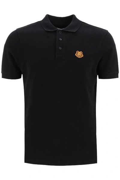 Shop Kenzo Polo Shirt With Tiger Patch In Noir (black)