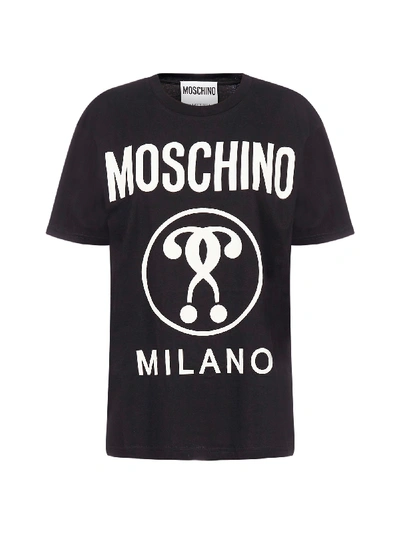 Shop Moschino Double Question Logo Oversized Cotton T-shirt In Fantasy Print Black